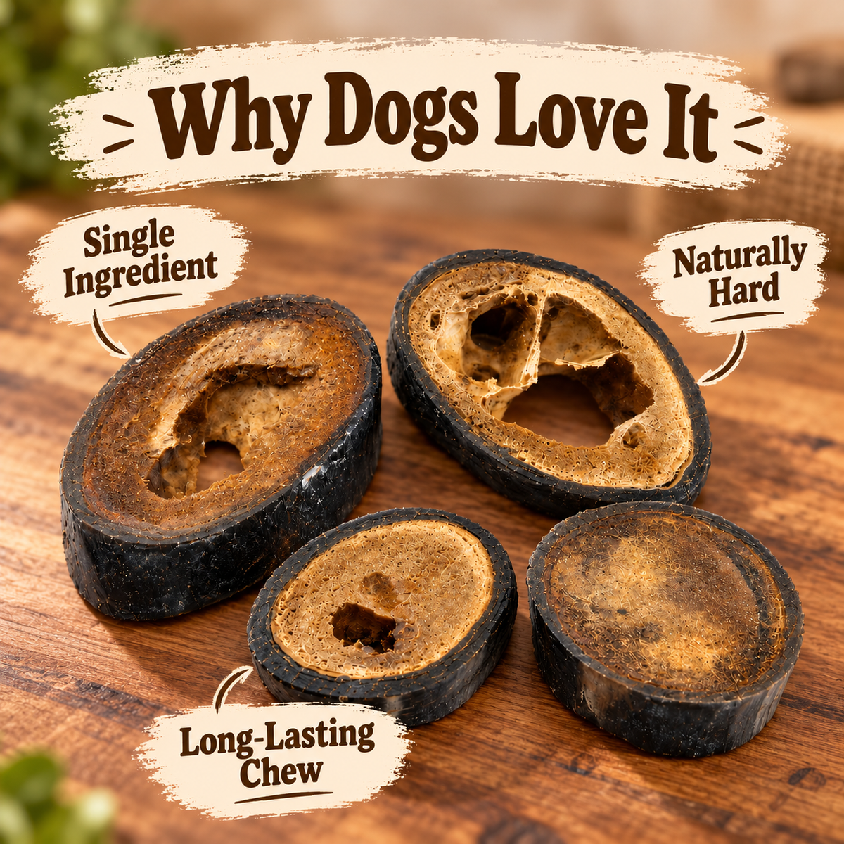 Dehydrated Beef Horn Slices Dog Chew | Single-Ingredient, Naturally Hard