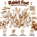 Dehydrated Rabbit Foot with Fur Dog Treat | Single-Ingredient, Natural Fiber