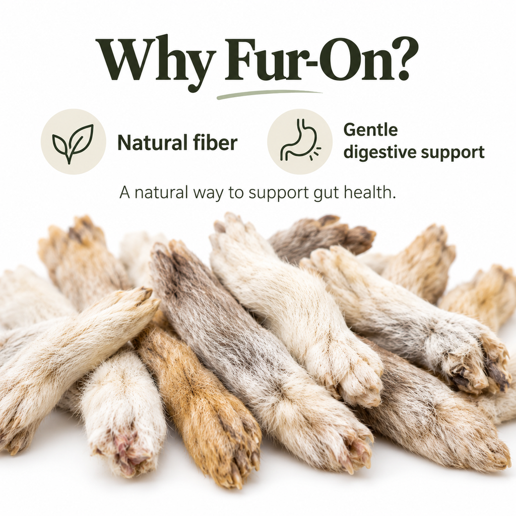 Dehydrated Rabbit Foot with Fur Dog Treat | Single-Ingredient, Natural Fiber