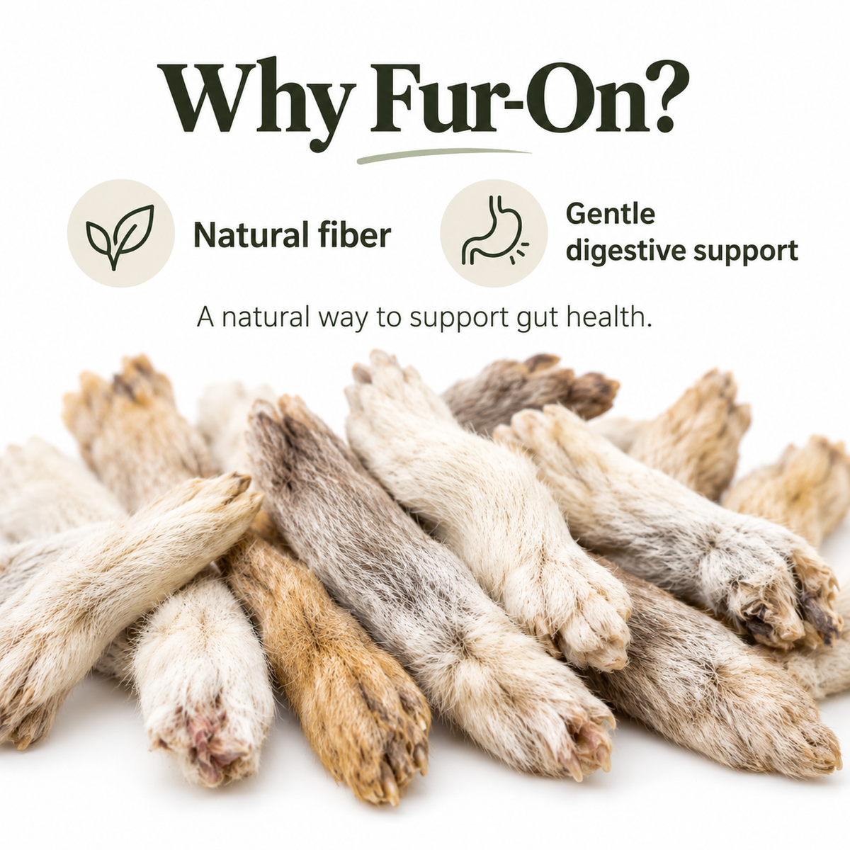 Dehydrated Rabbit Foot with Fur Dog Treat | Single-Ingredient, Natural Fiber