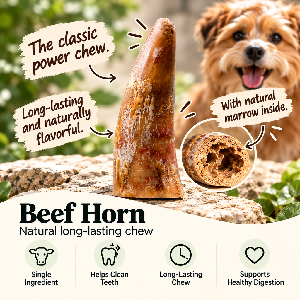 Dehydrated Beef Horn Dog Chew (Large) | Single-Ingredient, Ultra-Durable