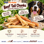 Dehydrated Beef Tail Chunks Dog Chew | Single-Ingredient, Marrow-Filled
