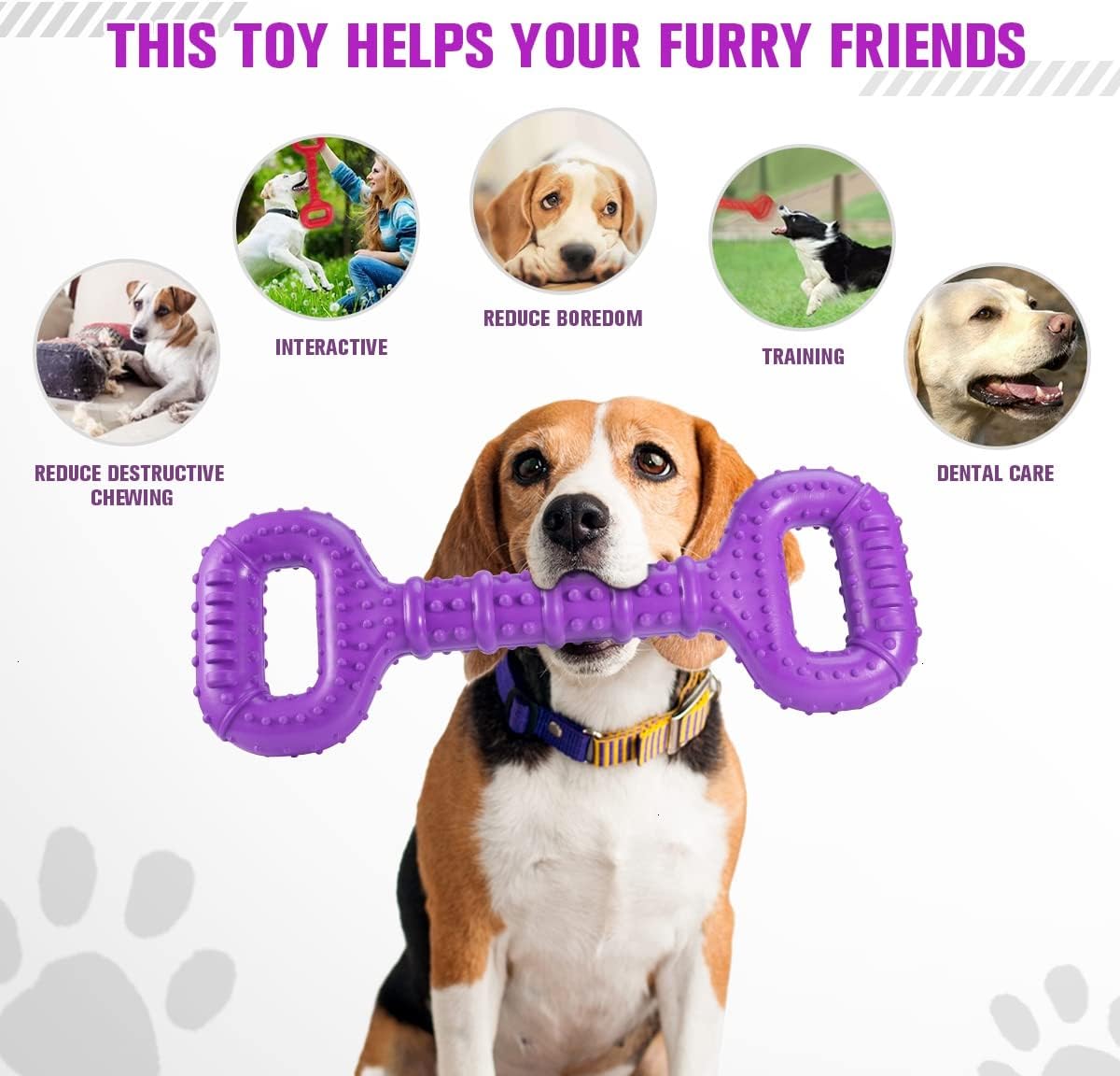 Dog Toys for Aggressive Chewers Large Breed 15 inch Interactive Dog Toy Large Long lasting Dog Toys with Convex Design Natural Rubber Tug-of-war Toy for Medium Large Dogs Tooth Clean (Purple)