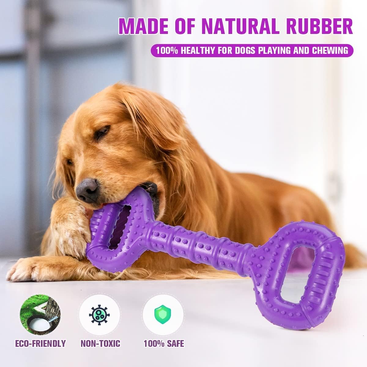 Dog Toys for Aggressive Chewers Large Breed 15 inch Interactive Dog Toy Large Long lasting Dog Toys with Convex Design Natural Rubber Tug-of-war Toy for Medium Large Dogs Tooth Clean (Purple)