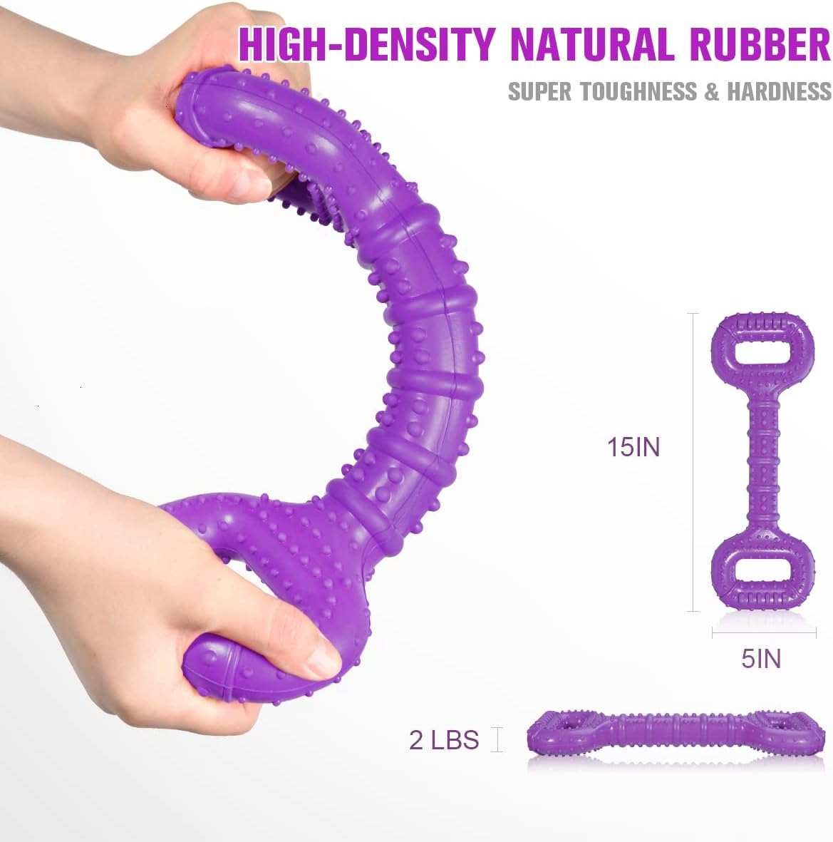 Dog Toys for Aggressive Chewers Large Breed 15 inch Interactive Dog Toy Large Long lasting Dog Toys with Convex Design Natural Rubber Tug-of-war Toy for Medium Large Dogs Tooth Clean (Purple)
