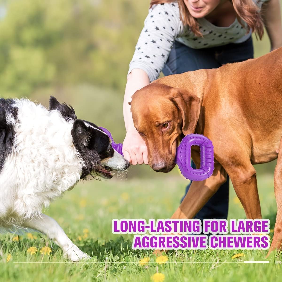 Dog Toys for Aggressive Chewers Large Breed 15 inch Interactive Dog Toy Large Long lasting Dog Toys with Convex Design Natural Rubber Tug-of-war Toy for Medium Large Dogs Tooth Clean (Purple)