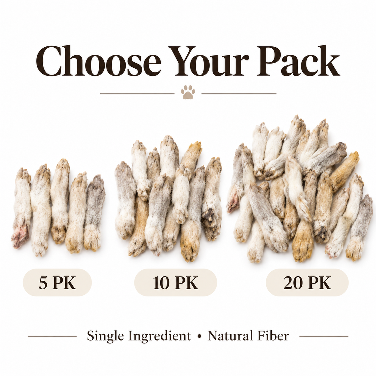 Dehydrated Rabbit Foot with Fur Dog Treat | Single-Ingredient, Natural Fiber