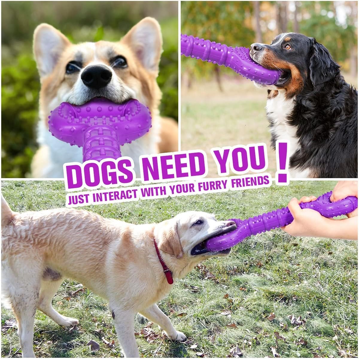 Dog Toys for Aggressive Chewers Large Breed 15 inch Interactive Dog Toy Large Long lasting Dog Toys with Convex Design Natural Rubber Tug-of-war Toy for Medium Large Dogs Tooth Clean (Purple)