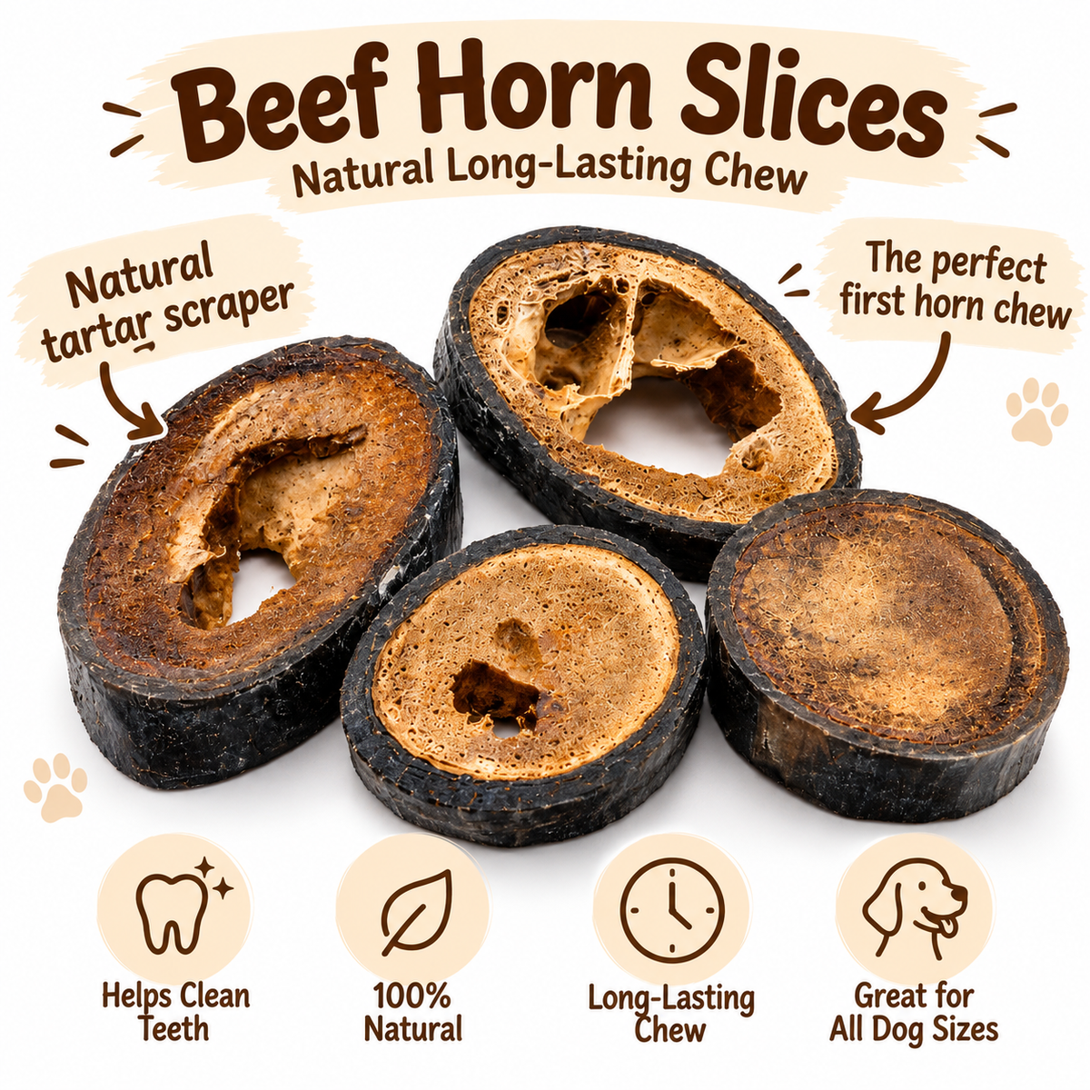 Dehydrated Beef Horn Slices Dog Chew | Single-Ingredient, Naturally Hard
