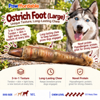 Dehydrated Ostrich Foot Dog Chew (Large) | Single-Ingredient, Tendon & Bone