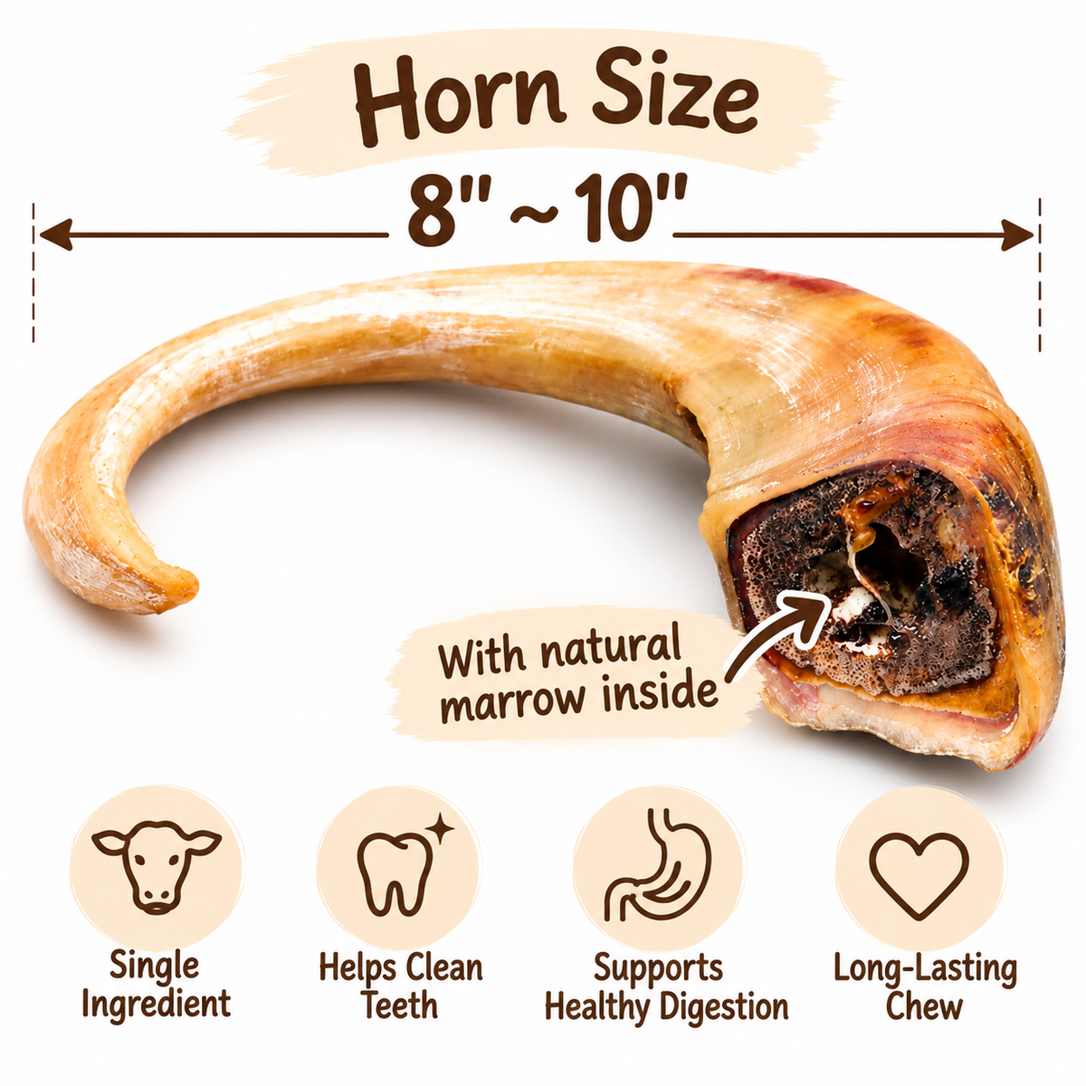 Dehydrated Goat Horn Dog Chew (Large) | Single-Ingredient, Ultra-Durable, Long-Lasting