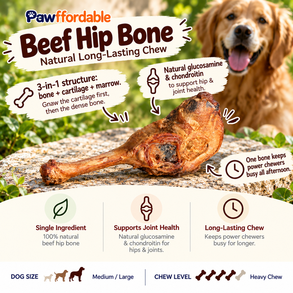 Dehydrated Beef Hip Bone Dog Chew | Single-Ingredient, Dense Natural Bone