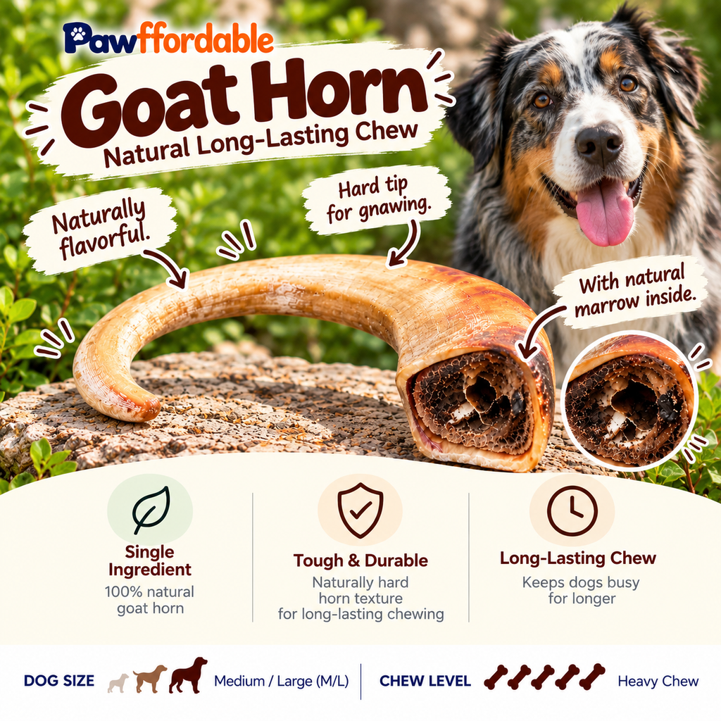 Dehydrated Goat Horn Dog Chew (Large) | Single-Ingredient, Ultra-Durable, Long-Lasting