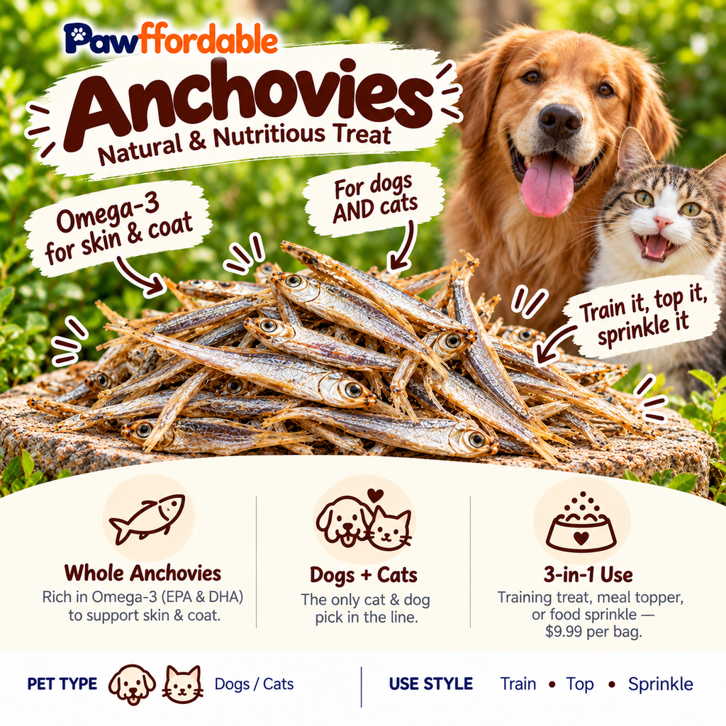 Dried Whole Anchovies for Dogs & Cats | Single-Ingredient, Omega-Rich Treat