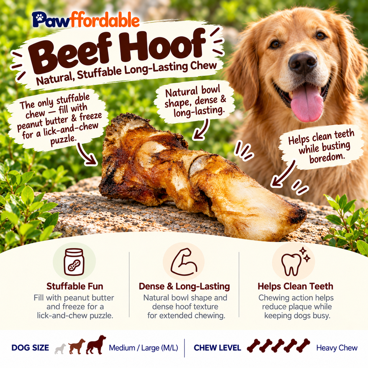 Dehydrated Beef Hoof Dog Chew | Single-Ingredient, Natural Bone, Long-Lasting