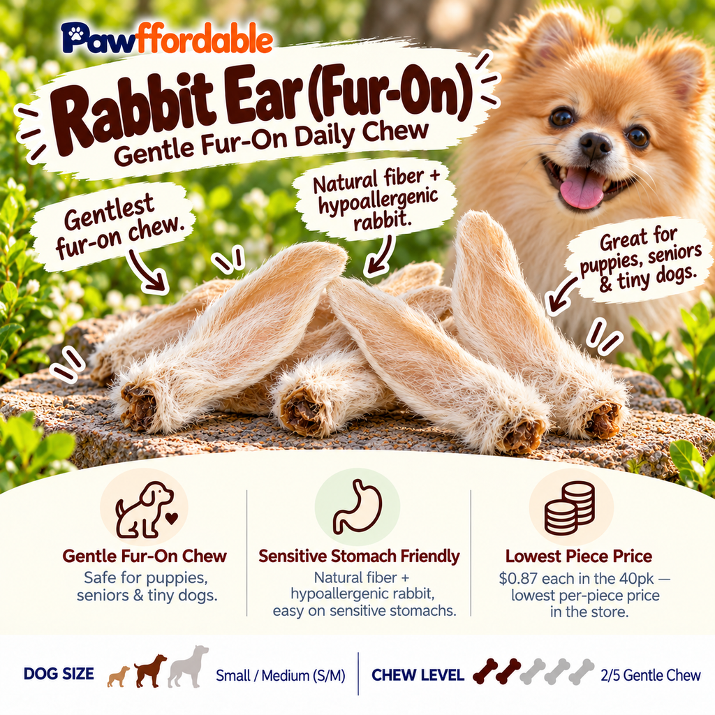 Dehydrated Rabbit Ear Dog Treat | Single-Ingredient, Fur-On, Light & Crunchy
