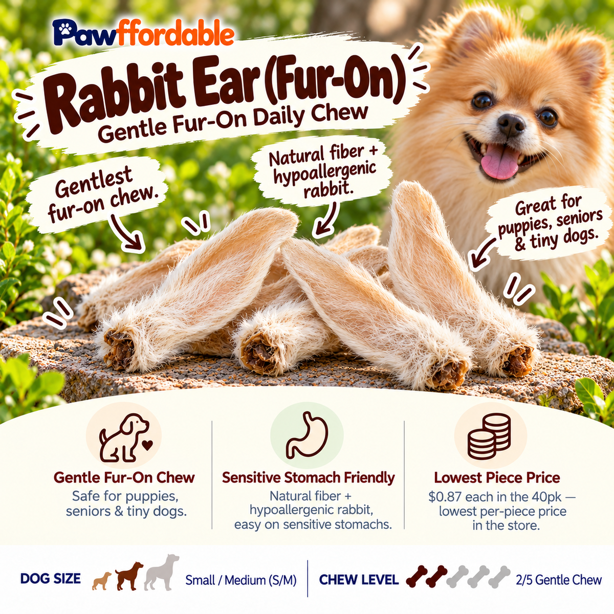Dehydrated Rabbit Ear Dog Treat | Single-Ingredient, Fur-On, Light & Crunchy
