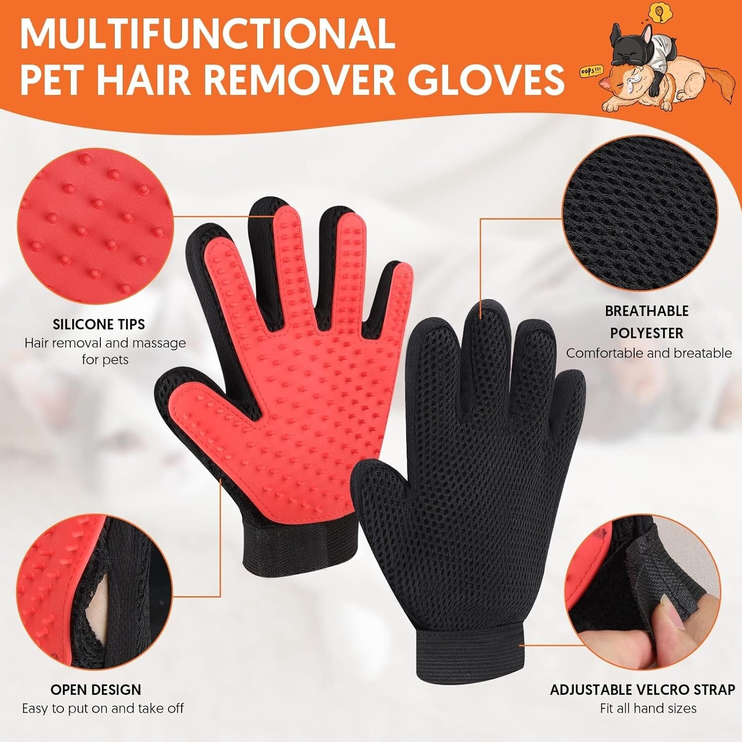 Grooming Care Pet Hair Remover Roller and Pet Grooming Gloves, Deshedding